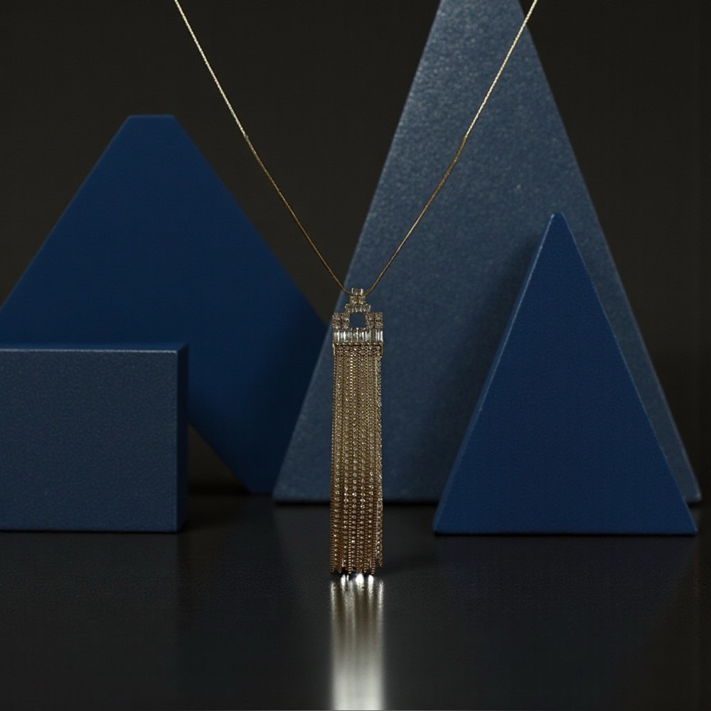 Elegant Gold Tassel Necklace/Rhinestones